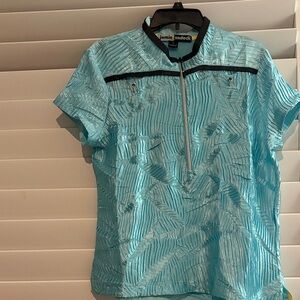 Jamie Sadock Women's Aqua Textured Zip-Up Short Sleeve Golf Polo; Sz: M EUC